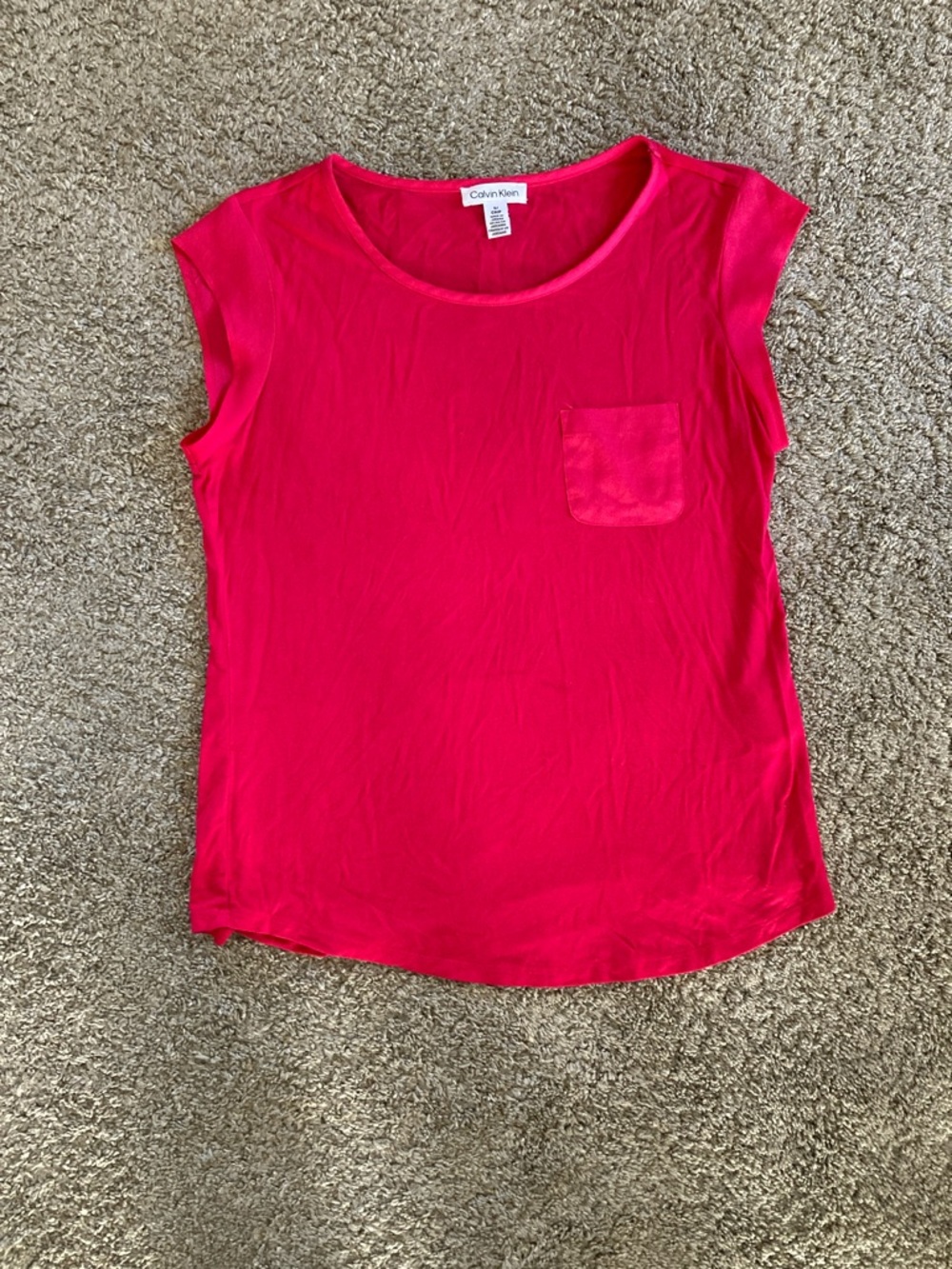 Calvin Klein Bright Pink Scoop Neck Pocket Tee